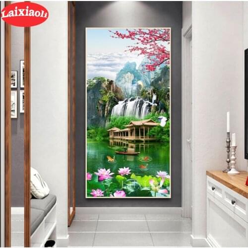 Full Rhinestone painting stitch cross Fresh landscape porch background wall picture diamond embroidery diamond painting mosaic