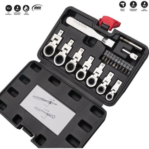 Portable 20PCS Shaking Head Interchangeable Ratchet Wrench Set 180° Rotating Ratchet Gear Wrenches Auto Repair Tools