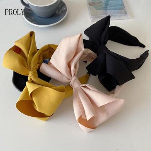 PROLY New Fashion Women Headband Big Bowknot Headwear Solid Color Turban Casual Hair Accessories Adult