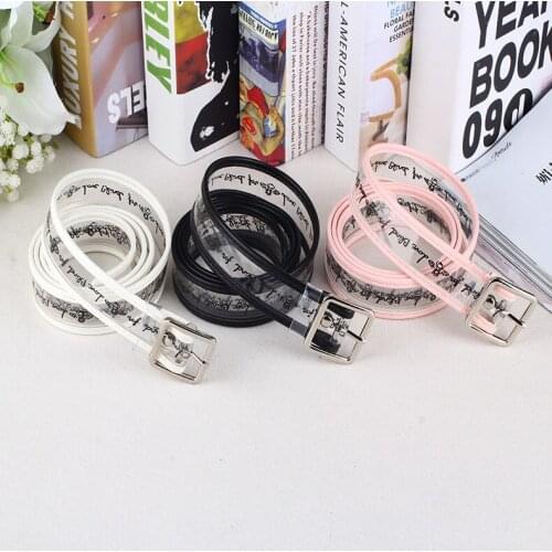 2019 New Unisex Men Women PVC Belt Transparent Letter Waistband Thin Casual Buckle Clothing Accessory Fashion