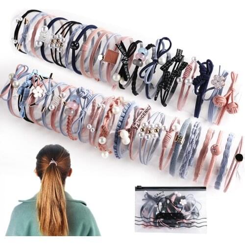 Wholesale Fashion Women Hair Accessories Simple Hair Tie Set Elastic Hair Band Colorful Rubber Pearl Hair Ties For Women