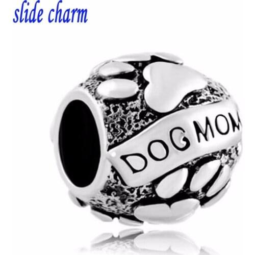 Slide charm Free shipping Mother Daughter Charms Dog Charm Bracelet Mom On Puppy Dog Charm Bead fit Pandora bracelet