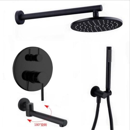 Dofaso Solid Brass Valve Concealed shower faucet With Matt Black Rain Shower head 8'' Bathroom Shower Set