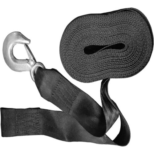 Replacement Parts Towing Rope Polyester Black Trailer Winch Strap Vehicles Car Webbing With Safety Snap Hook Heavy Duty Portable