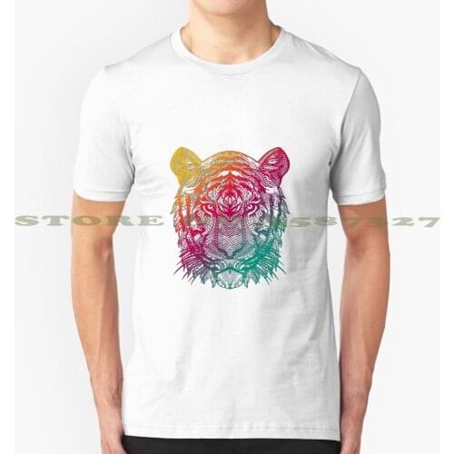 Warm Tiger Black White Tshirt For Men Women Tiger Lion Animal Colorful Tumblr Pink Mandalla Doodle Pretty Chic Boho Watercolor