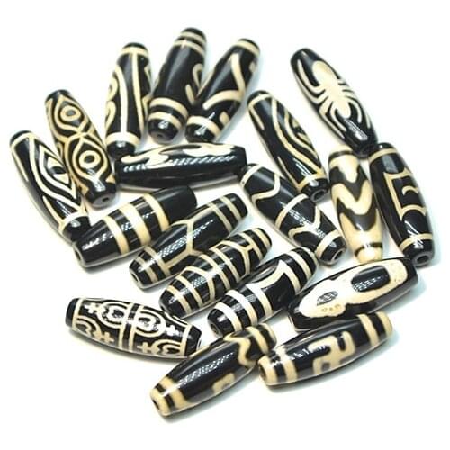 Tibetan style agate DZI 10*30mm black and white Multiple patterns pattern men and women jewelry DIY 10pcs/lot Free Shipping