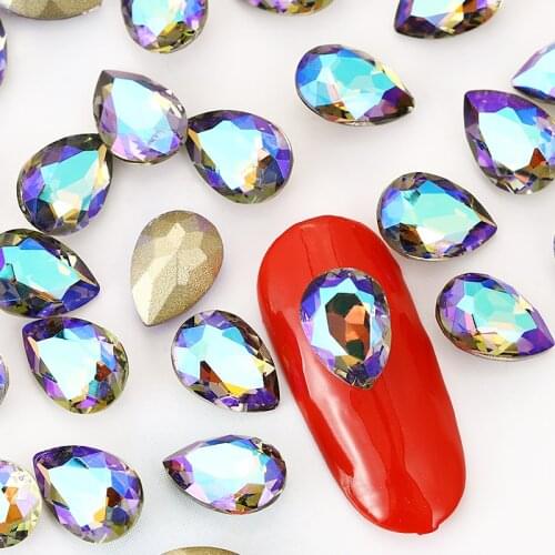 Nail Art Decorations Rhinestone Pointback 4x6mm Size Drop Oval Glass Strass Shiny Color Square Crystals Glue On