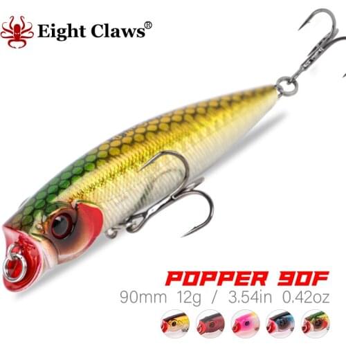 EIGHT CLAWS 90mm 12g Popper Fishing Lure Floating Topwater Wobbler Lifelike Hard Bait Artificial Swimbait Pesca