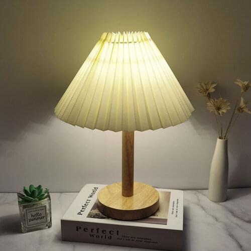 Japanese Pleated Wood Table Lamps for Living Room Bedroom Nordic Desk Lamp Bedside Night Stand Light Fixtures Reading Home Decor
