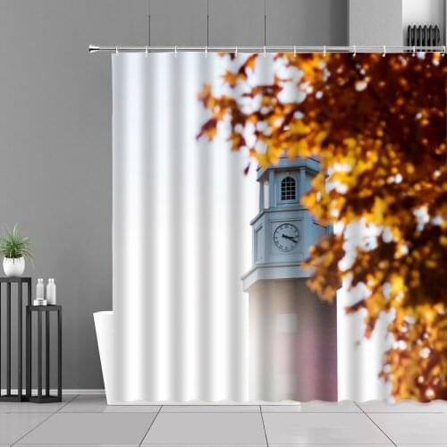 3D Printing Castle Logo Building Garden Fountain Lighthouse Shower Curtain Bathroom Accessories Home Kitchen Curtains With Hook