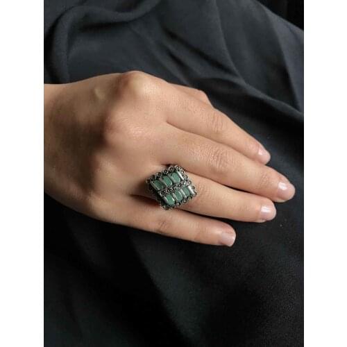 Green Emerald Cubic Zirconia 925 Sterling Silver Women 'S Ring Model