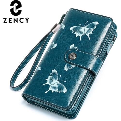 Zency Genuine Leather Wallet Coin Purse Ladies Long 2021 New Fashion Casual Elegant Female Cluth Purses Card Hold Money Bag