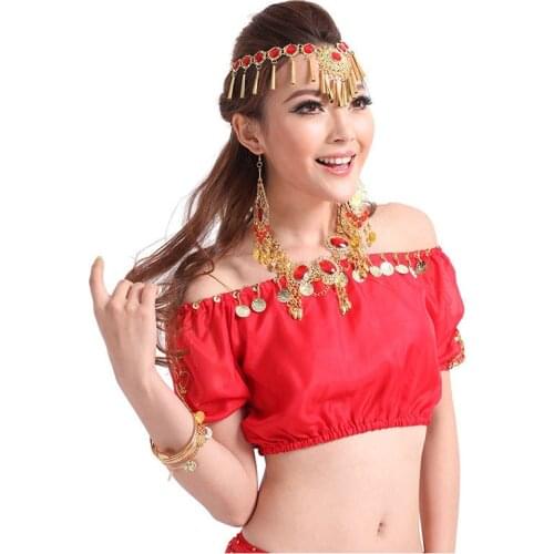 2019 New arrivals women Belly dance costumes sexy bellydance tops sequin Female belly dancing top with coins Accessories
