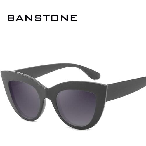 BANSTONE Retro Thick Frame Cat Eye Sunglasses Women Ladies Fashion Brand Designer Mirror Lens Cateye Sun Glasses For Female