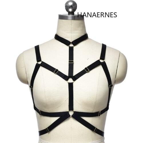 Woman Black Harness Punk Style Elastic Harness Bra Belts Sexy Lingerie Body Bondage Caged Bralette Gothic Bra Bdsm Bra