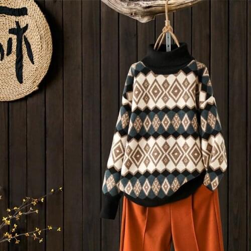 Winter original art retro loose lazy wind turtleneck sweater ladies wild thick knitted bottoming shirt