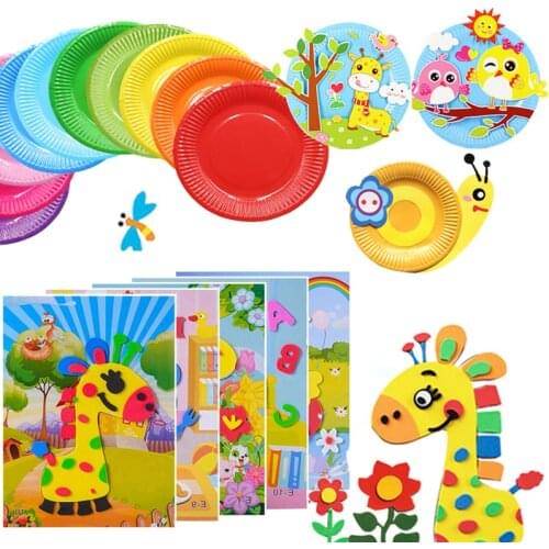 1/7/10Pcs Children 1/2/5 Paper Plate sets 3D DIY Handmade Toys 5 EVA Stickers Material Kids Kindergarten Art Educational Toys