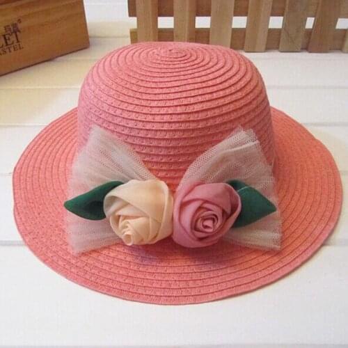 1 Pcs 2016 New Two Roses Children Sun Hat Spring Summer Sunscreen Women And Girl Straw Hat Parent-child Caps 8 Colors