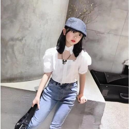 2021 Korea style girls shirt fashion cotton summer girls blouse 3-8t A671