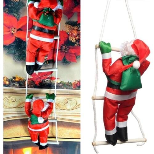 25CM Christmas Santa Claus Climbing on Rope Ladder Xmas Trees Hanging Ornament for Party Door Decor