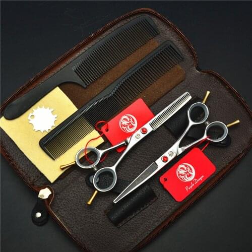 4Pcs Suit 1012Z 5.5'' Purple Dragon Silvery Hairdressing Scissors 440C Cutting Thinning Shears Professional Human Hair Scissors