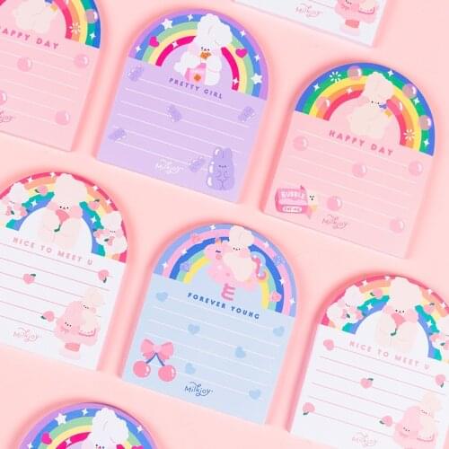 50 Sheets Kawaii Rainbow Rabbit Memo Pad Girl Daily DIY Notepad Sticky Note Escolar Papelaria School Supply Cute Stationery Gift