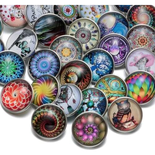 50pcs Spiral Diziness Pattern & Styles Glass Charms Double Edge 18mm Snap Button Jewelry For DIY Bracelet Snaps Jewelry KZHM017