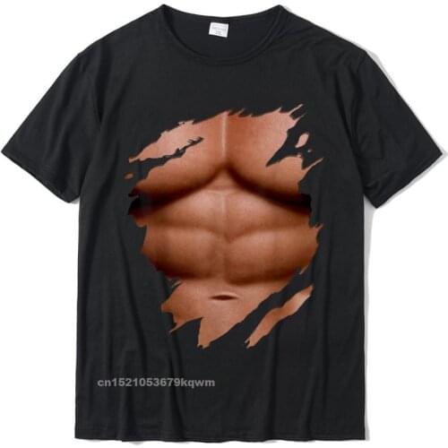 Chest Six Pack Abs Muscles Tan Muscle Man T-Shirt Cotton Unique Tops Shirt Latest Student T Shirts Crazy