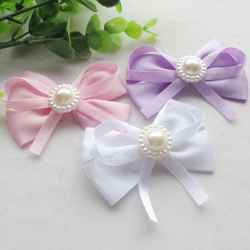 9pcs 8CM Large Satin Ribbon Flowers Bows w/pearl Wedding Decor Lots