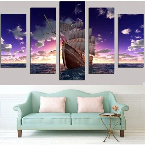 5D diy diamond painting wall sticker full diamond mosaic cross stitch needlework diamond embroidery sea boat 5 pcs/set DW999