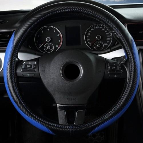 Carbon Leather Steering Wheel Cover Black Blue Car Steering-Wheel Covers Auto Wheels Case Universal Size M 38cm Car Accessories