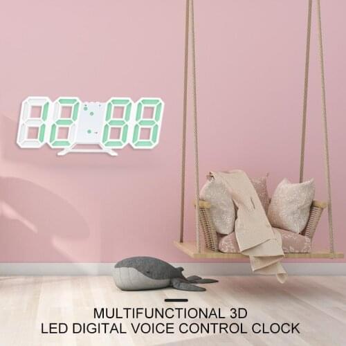 New Digital LED 3D Alarm Clock USB With Voice Control Charged Alarm Clock Bedroom Desk Hanging Wall Clock Home Decoration Gift