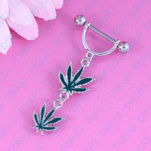 Double green Maple Plant Nipple ring piercing body jewelry Nickel-free fashion jewelry pair