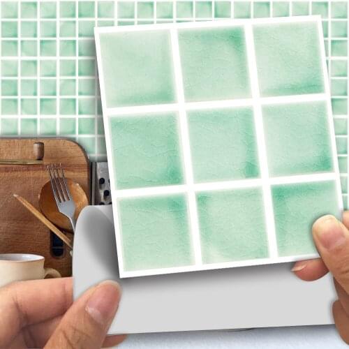 Funlife® Macaron Green Mosaic Wall Sticker Oil Proof Decorative Self-Adhesive Tile Sticker for Bathroom Kitchen Backsplash Floor