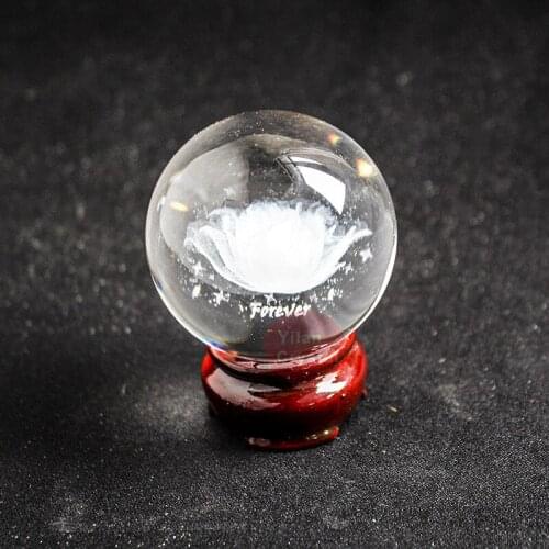 Crystal Ball 3D Laser Engraved Valentine gift forever flower Glass Ball crystal gift Home Decor Accessories Fengshui ball