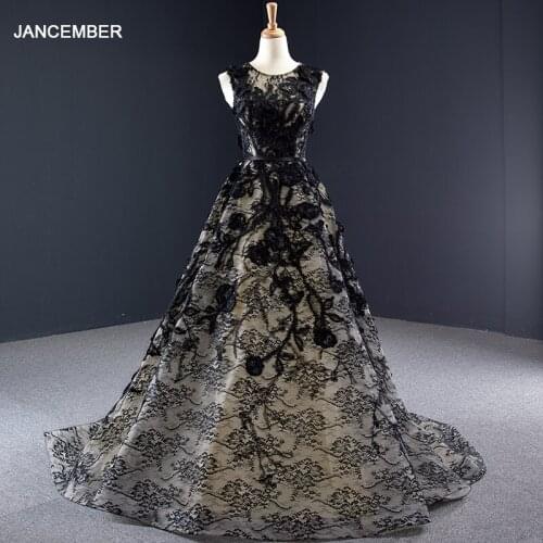 J67030 jancember womens evening dresses long with black o neck appliques lace flowers arabic dress gown vestidos de festa longo