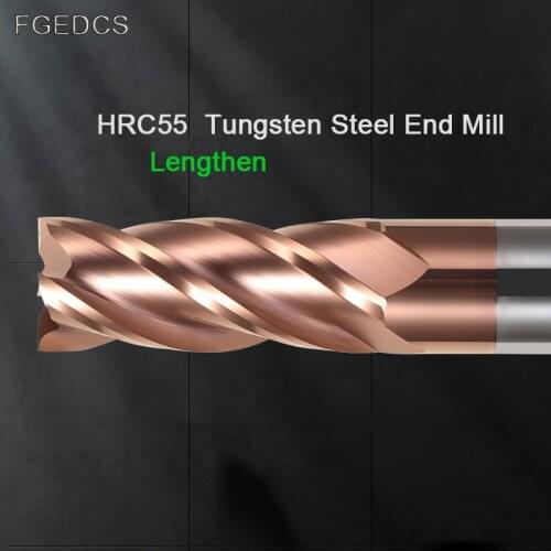 HRC55 Tungsten Carbide End Mill For Steel Lengthen 75 150 200mm 4Flutes Milling Cutter Alloy Cutting Tools CNC Maching Endmills
