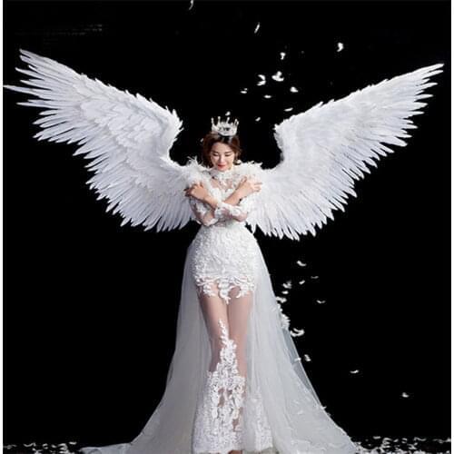 Cosplay Pure White angel feather wing adult model runway underwear show shooting props festival party wing for Halloweens Day