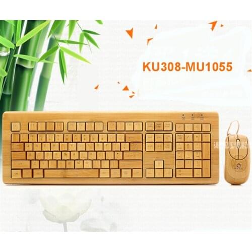 KU308-MU1055 1600DPI Wired Mouse and Keyboard Combo USB Standard Bamboo Teclado Mecanico Game Mouse Gaming Set office, notebook