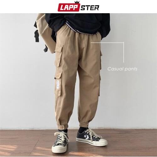 LAPPSTER Men Korean Streetwear Cargo Pants 2020 Mens Pockets Black Harem Pants Male Fashions Casual Cropped Pants Spring Joggers