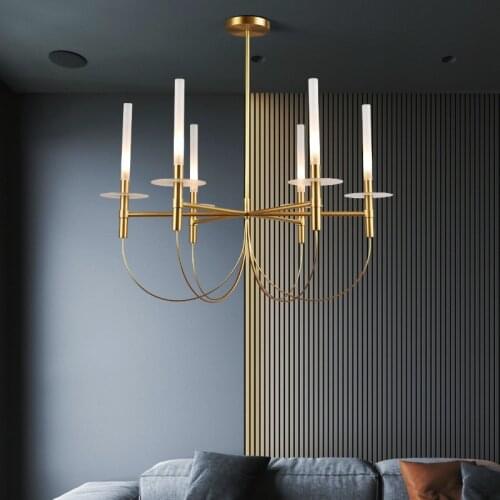Post-modern design minimalist copper lamp creative acrylic chandelier anti-corrosion fashion Joker for dining room/living room