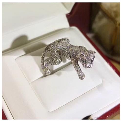 Fashion designer 925 sterling silver 3A cubic zirconia panther ring leopard finger ring for women men couple party jewelry