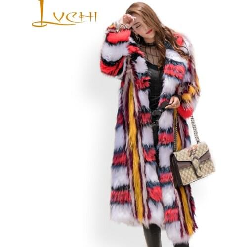 LVCHI Fashion Knitted Womens fur coats from natural fur Autumn&Winter Fox Fur Maxi Slim Womens clothing Shuba Jacket
