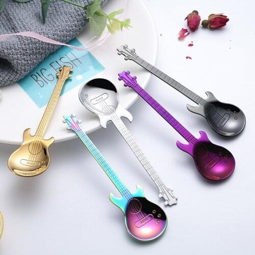 Stainless Steel Cartoon Guitar Spoon Creative Milk Ice Cream Coffee Spoons Teaspoon Dessert Cake Candy Scoop Home Bar Tableware