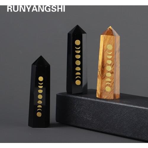 Natural Crystal Point Wand Obsidian Healing Stone Tiger eye Customized Gold Logo Energy Ore Mineral Crafts