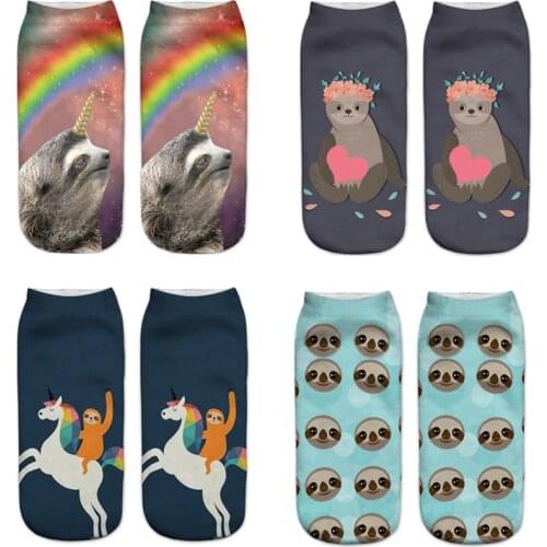 Sloth it easy lazy / unicorn 3D printed women / men galaxy socks summer autumn funny short ankle socks