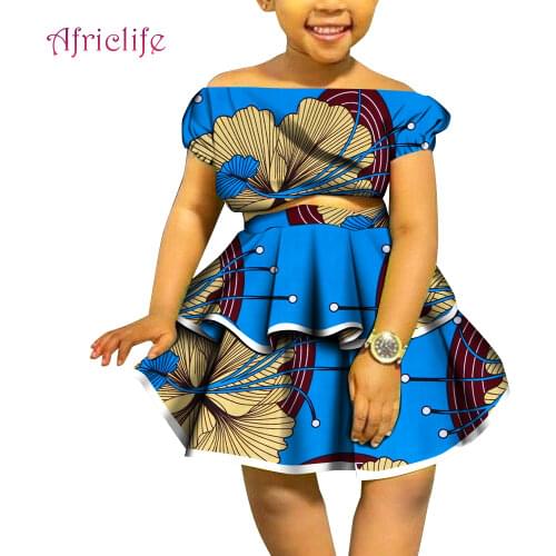 New African Clothes For Kids Girls Childrens Trendy Wears Beautiful Prints Dress T-Shirt And Pleated Skirt Custom Size WYT714