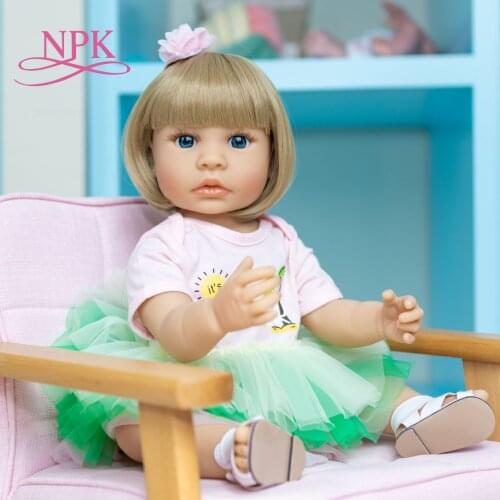 NPK 55CM blond hair original full body silicone bebe doll soft reborn toddler girl princess baby doll waterproof bath toy