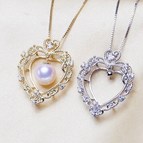 Luxury Lace Heart Pearl Pendant Fittings S925 Sterling Silver Vintage Women DIY Pearl Pendant Accessory 3Pcs/Lot