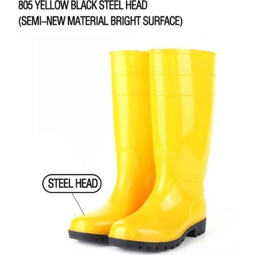 Yellow PVC natural rubber boots steel head rubber shoes for both men and women waterproof working rain shoes clear yellow rain